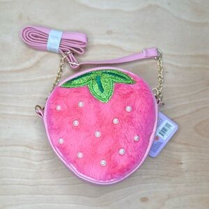 NWT Strawberry Plush Faux Fur Pink Crossbody Bag